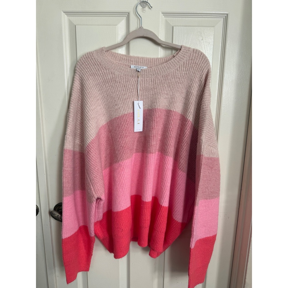 Gilli Womens Pink Colorblock Striped Ribbed Knit Sweater NWT Plus Size 1X